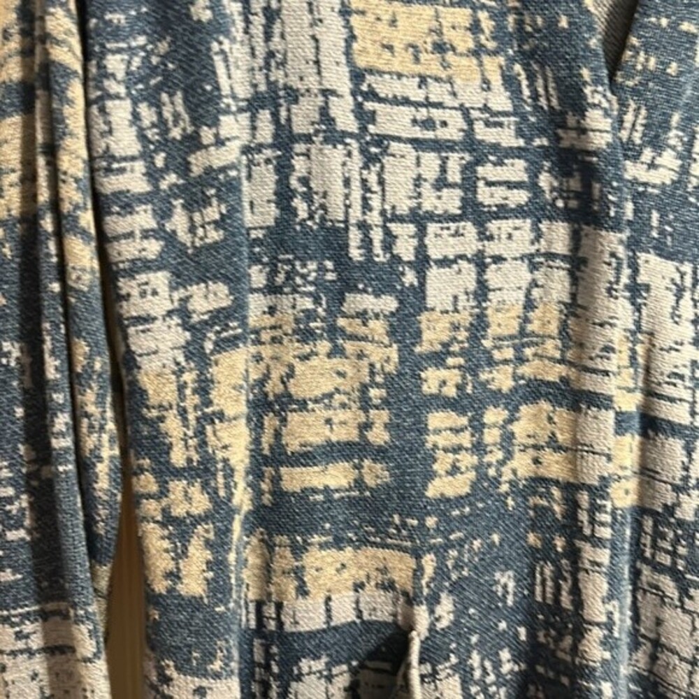 PURE JILL J. JILL Indigo Small Petite Tunic Cardigan Stretch Blue Tan Sweater - Picture 2 of 8